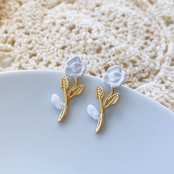 Gold Rose Drop Earrings - Picture 4 of 4